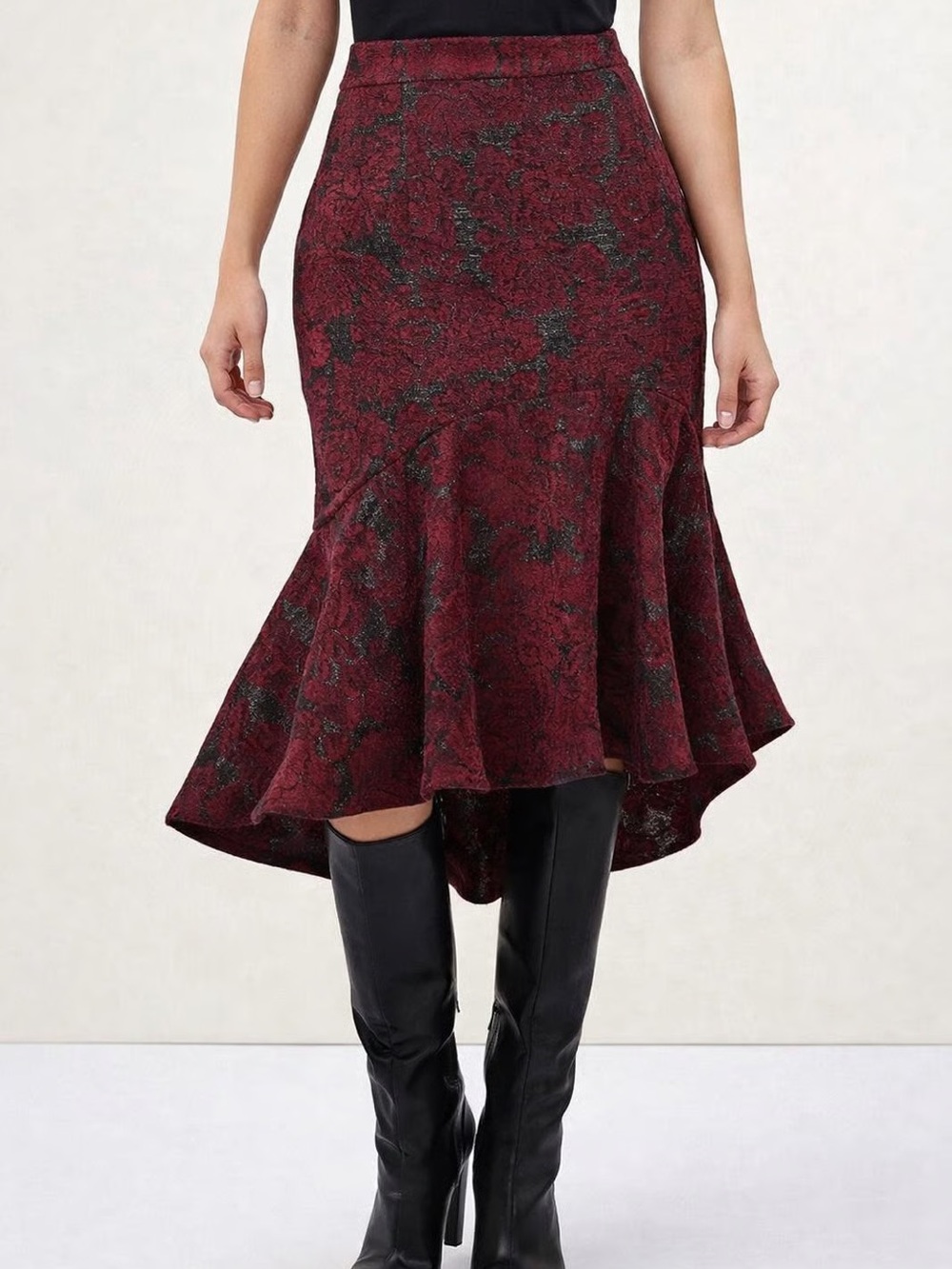 Rachel Parcell Metallic Velvet Floral Jacquard Fit & Flare Mermaid Skirt NWT